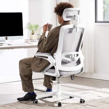 Ергономічне крісло для офісу Fizzin з регульованою поперековою підтримкою, дихаюча сітка, потовщене сидіння, зручне для дому та офісу (Рожевий, Сірий)