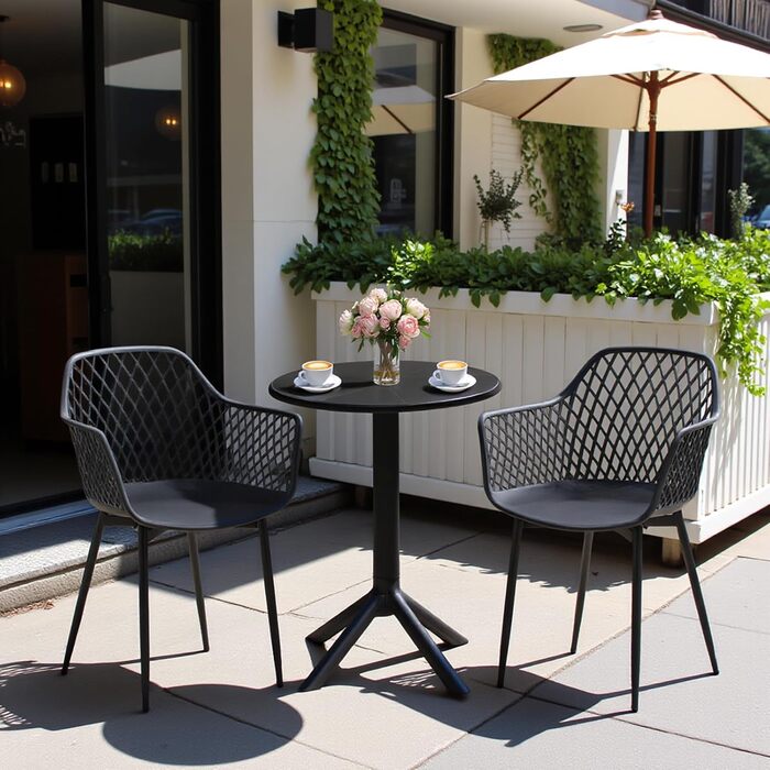 Набір садових стільців для відпочинку на терасі та балконі, чорний (8 шт.)