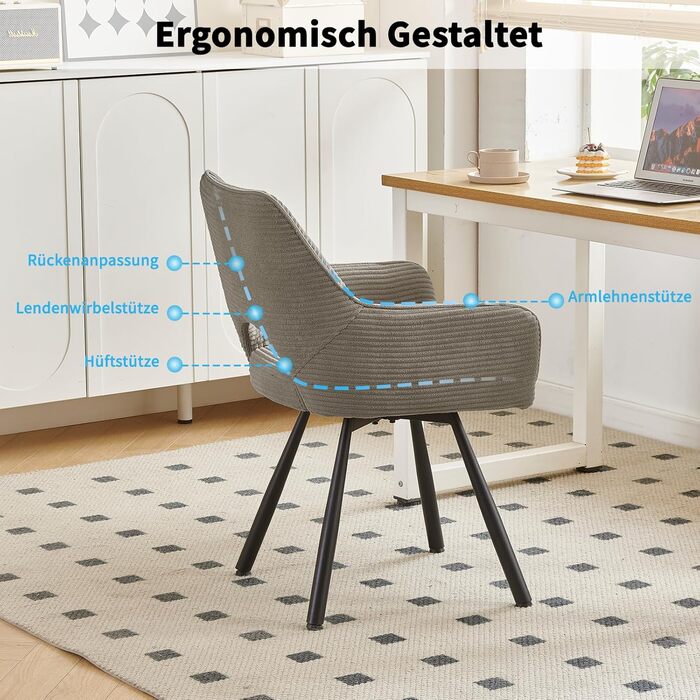 Набір з 4 обертових стільців для їдальні з підлокітниками, 360° обертання, кухонний стілець, сучасний м'який стілець з тканинною спинкою для кухні, їдальні, спальні, бежевий