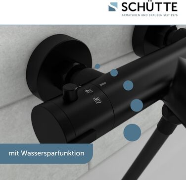 Змішувач для ванни Schütte London з термостатом, захист від опіків 38°C, хромований (чорний)