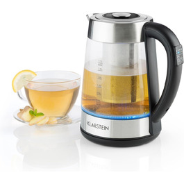 Електричний чайник Klarstein Ostfriese з частуванням, 1.7 л, 2200 Вт, 4 температурні режими, Cool-Touch, нержавіюча сталь & скло