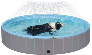 Дитячий басейн EUGAD для собак середнього розміру, складаний басейн для собак, нековзна ванна для собак для дітей, басейн з водою з бризками, Світло-блакитний і світло-сірий, 120x30 см, 120x30 см, 30 см