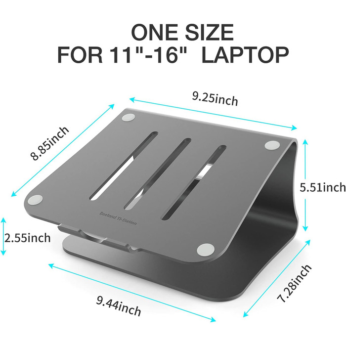 Підставка для ноутбука з алюмінію, сіра, для MacBook Air/Pro, Dell, HP, Lenovo, Microsoft Surface, Samsung (11-16 дюймів)