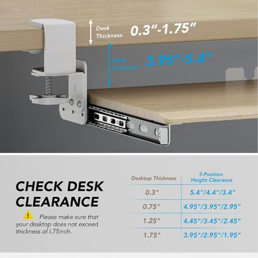 Висувна підставка для клавіатури під стіл з К-кріпленням, великого формату, стійка, ковзна, платформа для клавіатури 838 мм x 280 мм, висувна платформа, комп'ютерна шухляда для набору тексту (дуб)