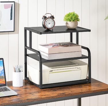 HOOBRO Стійка для принтера, 3-ярусний стіл-організатор, багатофункціональний письмовий стіл, стійка-шафа для принтера, з регульованою полицею, для офісу, кухні, вітальні, чорний EBB06PS01