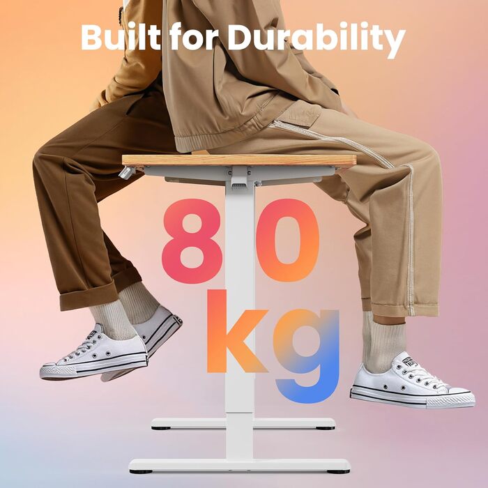 Регульований за висотою стіл HUANUO, 4 положення пам'яті, електричний, для дому та офісу, стоячий стіл, світло-коричневий, 140 x 80 см