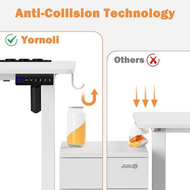 Електричний стіл Yornoli з регулюванням висоти 120x60 см з коліщатками, розетками, антизіткненням білий
