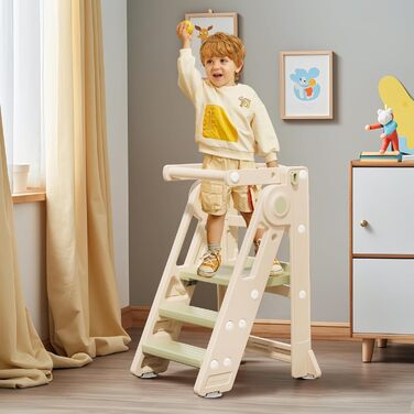 Стілець-сходинка для дітей Hoopyosms: регульована висота, складаний, Montessori, для кухні, ванної кімнати та дитячої кімнати, від 1 року (зелений, Classic)