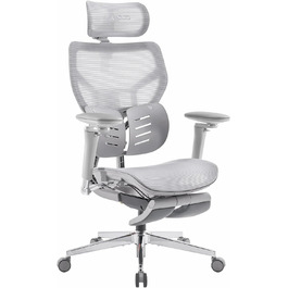 Офісний крісло MUSSO X700 з підтримкою попереку GlideTrack, 6D підлокітники, 4D підголівник, ковзне сидіння та підставка для ніг – інтелектуальний комфорт для роботи, навчання та геймінгу (світло-сірий)