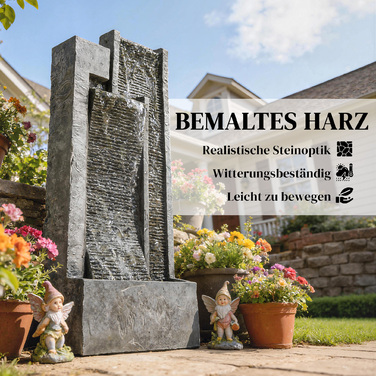 Водоспад на 3 рівня з підсвічуванням LED, декоративне кашпо, насос та імітація каменю, регульована висота, розміри 38 x 19 x 101 см