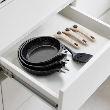 Набір сковорідок з індукційним покриттям RIOVARM з знімними ручками, антипригарний набір сковорідок з кришками 20 см, 24 см, 28 см, сковорода для омлетів без PFOA, кухонний набір для всіх типів плит, придатний для миття в посудомийній машині та духовки (B