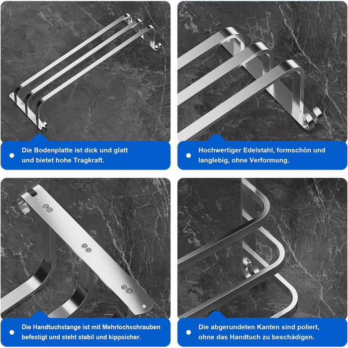 Тримач для рушників 80 см без свердління, срібний, для ванної кімнати та кухні
