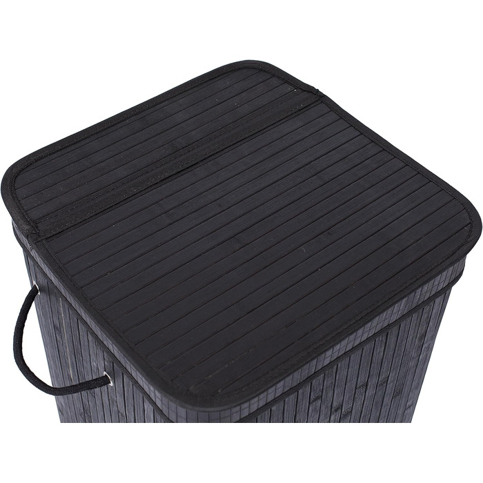 Корзина для білизни BirdRock квадратна з кришкою та підкладкою з тканини, бамбук, чорна, з мотузковими ручками