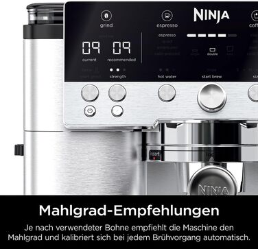 Кавомашина Ninja Luxe Premier 3-в-1 з млинком і капучинатором, для латте, капучино, еспресо, холодної кави, 4 режими спінювання, срібляста, ES601EU, євро-штекер