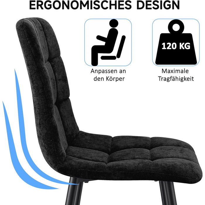 Набір обідніх стільців для кухні, вітальні та спальні: м'які стільці з лінолеєвої тканини та металевими ніжками, колір хакі (4 шт., чорний квадрат)