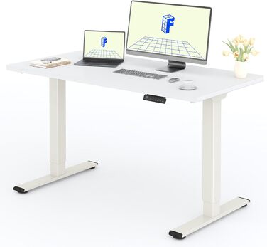 Регульований за висотою стіл FLEXISPOT з 2 моторами, стільниця 25 мм, ергономічний офісний стіл - акорн, біле каркас. Розміри: 140 x 80 см