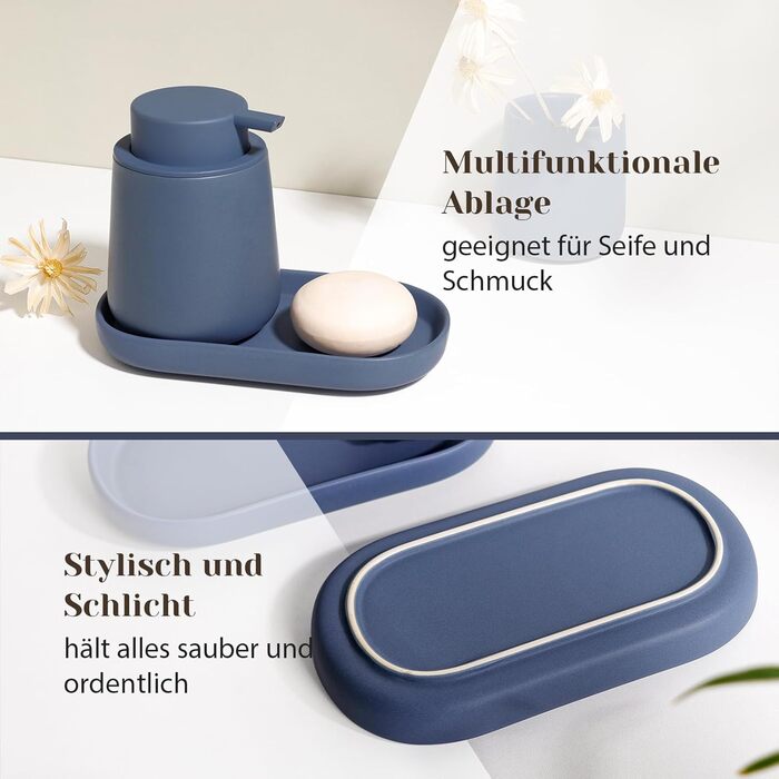 Набір для ванної кімнати блакитного кольору, керамічний аксесуар для ванної кімнати, 3-частинний, декоративний набір дозаторів мила, стакан для зубної пасти та підставка для прикрас, підходить для ванної кімнати, умивальника, готелю, для рідкого мила