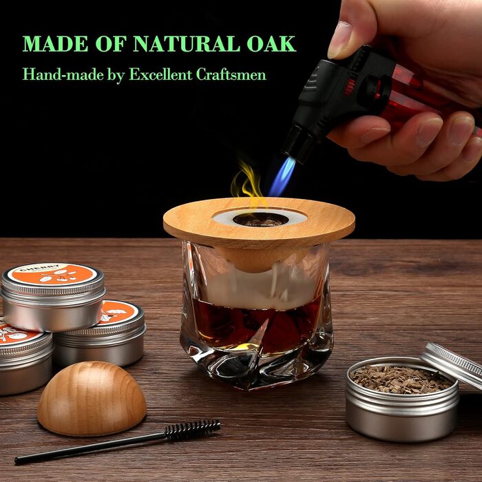 Набір для копчення коктейлів та віскі Saturn: копчення віскі, коктейлів, бурбону, кави та м'яса. 4 дерев'яні чіпси в комплекті