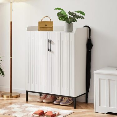 Шафа для взуття 5-ярусна в стилі ф armhouse з 2 дверцятами, самостійна шафа для взуття з регульованими полицями та металевими кутовими прикрасами для передпокою та коридору, білий, білий, білий (сучасний білий, білий)