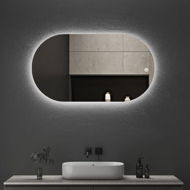 Дзеркало для ванної кімнати Boromal з підсвічуванням, овальне LED, 50x90 см, сенсорне керування, диммування, 3 кольори світла