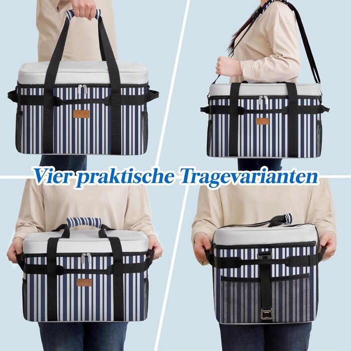 Термосумка-холодильник Lifewit 30л для пікніка, їжі та напоїв (Blaugrau Gestreift)