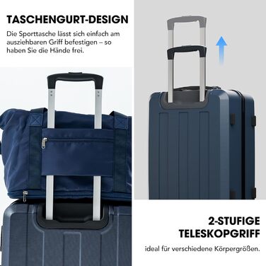 Набір валіз Vallsero 5шт, Gepäck Set, Trolleys, валізи для подорожей, ABS, TSA-замок, 1 сумка та 1 косметичка, 4 колеса, телескопічна ручка з алюмінію (Roségold), темно-синій