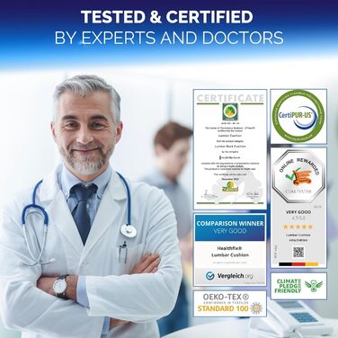 Ергономічна подушка під поперек Healthfix з ефектом пам'яті для офісного стільця, авто та дивана (розмір Medium, 70-90 кг)