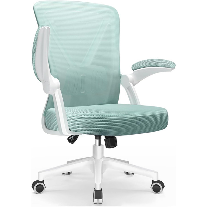 Офісне крісло Hinode з підйомними підлокітниками та функцією гойдання, 360° обертання, регульована висота, ергономічне крісло для дому та офісу з дихаючою сіткою, до 150 кг (Блакитно-зелений, Стиль 1)