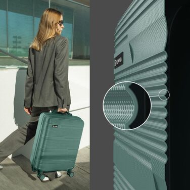 Набір валіз NUMADA Upfly T10 3 шт. ABS: ручна валіза 55x40x20 см, середній кофр 66x44x26 см, косметичка. Набір валіз, міцний та безпечний