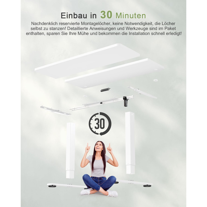 Регульований стіл JUMMICO 80x60 см з USB-роз'ємом, електричний, білий. Ергономічний стіл для стоячи/сидячи, комп'ютерний стіл.