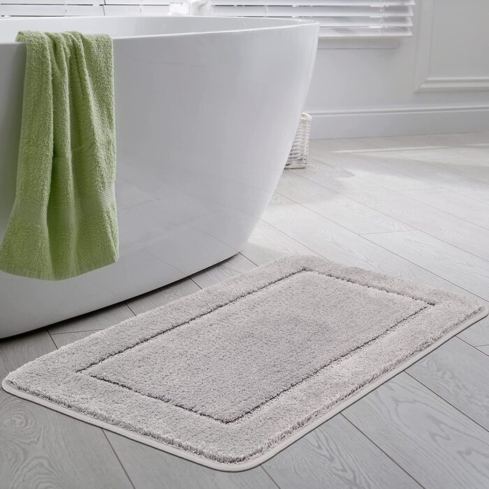 Набір з 2 килимків для ванної SOANNY, м'який нековзний килимок для ванної з мікрофібри високої щільності, килимок для ванної 53x86 см і килимок для унітазу 50x50 см, килимок для душа(60x90 см, сірий)