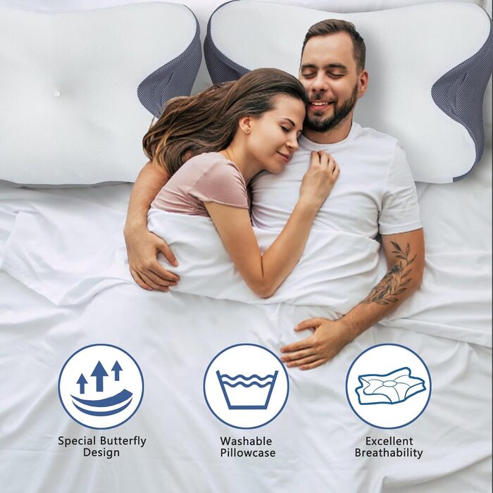 Подушка для шиї Enighs для зняття напруги, подушка з memory foam, ергономічна подушка для шиї для тих, хто спить на боці, спині та животі з охолоджуючими чохлами 63*38*13.5/10 см