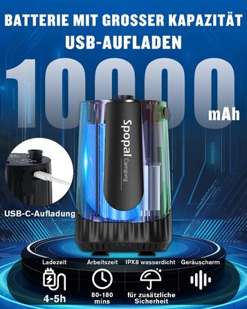 Портативна душова кабіна для кемпінгу з акумулятором 10000mAh та 20л баком, комплект для відпочинку на природі, саду, автомийки та тварин