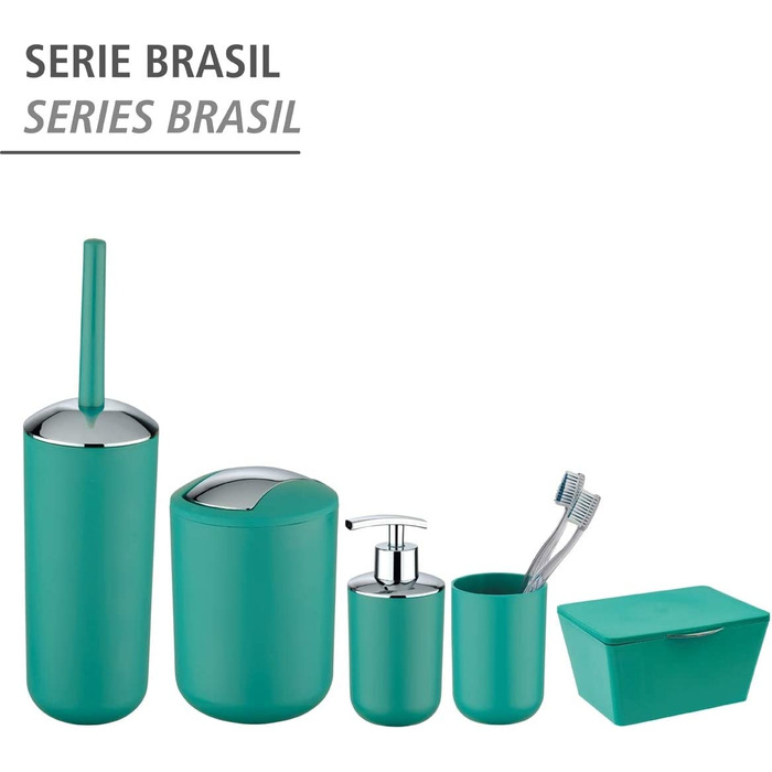 Косметичне відро WENKO Brasil L, місткістю в літр, шикарне відро для сміття для ванної кімнати з відкидною кришкою, відро для сміття для гостьового туалету з небиткого пластику, що не містить бісфенолу А, Діаметр 19,5 х 31 см (6,5 л, Зелений)