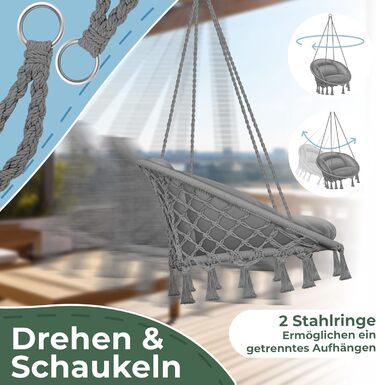 Крісло-гойдалка KESSER® з подушкою - крісло-гойдалка для дорослих та дітей, до 150 кг, для дому та саду, сіре