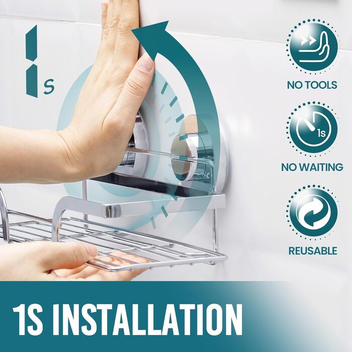 Корзина для душу TAILI з кріпленням на присоску, нержавіюча сталь, без свердління, чорний, 2 шт.