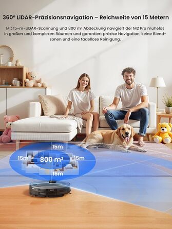 Робот-пилосос LEFANT M2 Pro з вологою тканиною, 5000Pa, лазерна навігація, LiDAR dToF, 150 хв, розпізнавання килимів, керування через додаток/голос, для видалення шерсті тварин, чорний