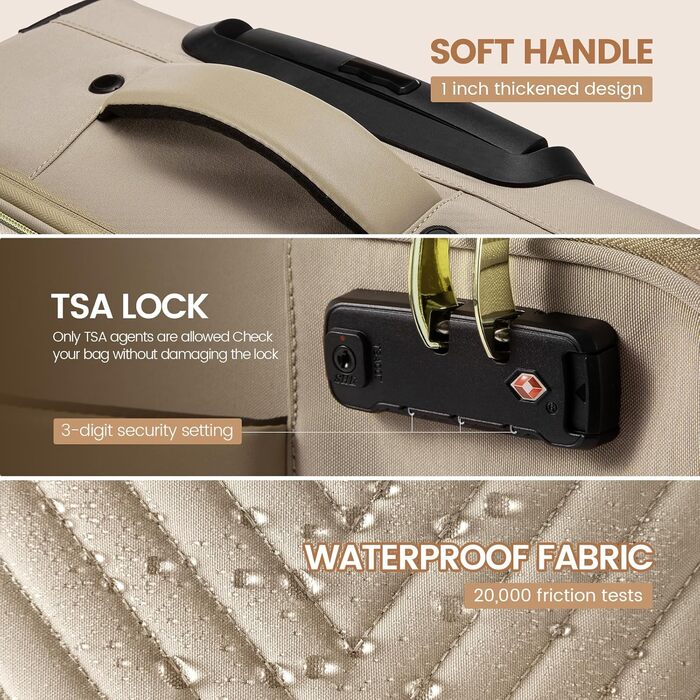 Рюкзак для ручної поклажі LOVEVOOK 40L: жіночий туристичний рюкзак, валіза-рюкзак, рюкзак для ноутбука, водонепроникний, з кульбасою, для подорожей та бізнесу (20 дюймів, Бежевий хакі)