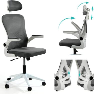 Офісне крісло Sesto Senso Ergo з ергономічною підтримкою попереку та відкидними підлокітниками, крісло для керівника, регульована підголовник (темно-сірий)