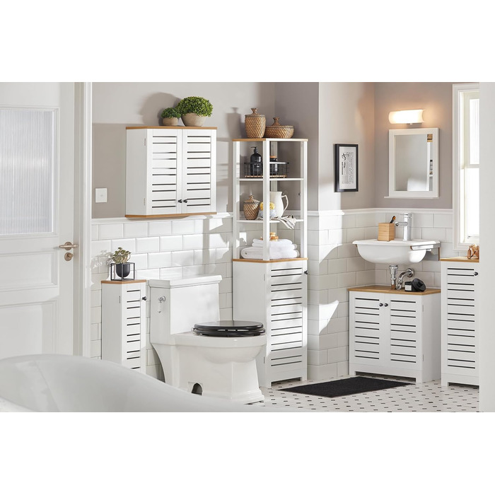 Тумбочка під раковину SoBuy 60 см, шафка для ванної кімнати з регульованою полицею, набір меблів для маленької ванної кімнати 60x59x30 см, BZR40-W