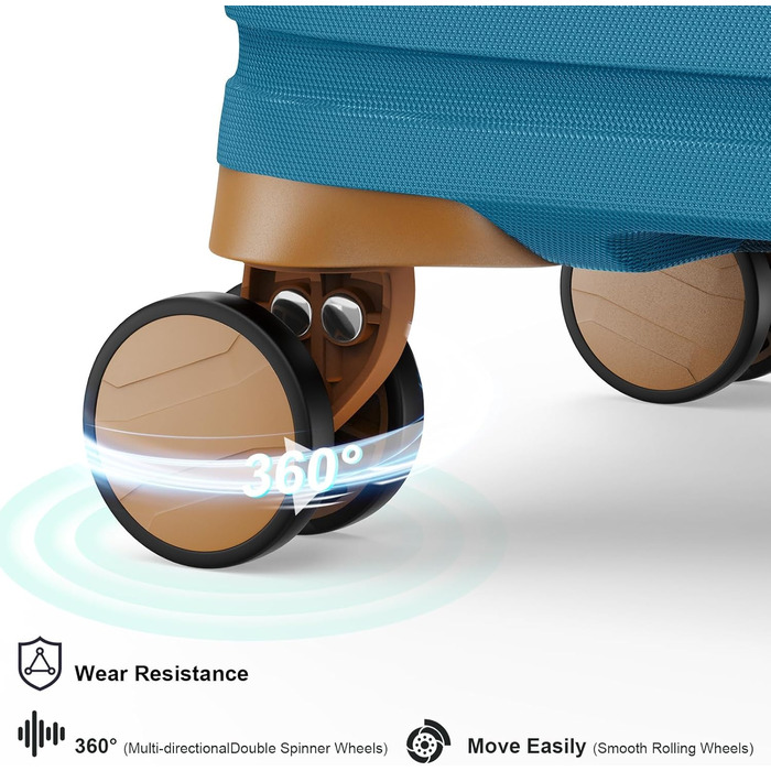 Набір валіз Joyway 6шт з жорстким корпусом, beauty-кейс, косметичка, 4 колеса, TSA-замок, морсько-коричневий (блакитний/коричневий), набір ручної поклажі 4шт