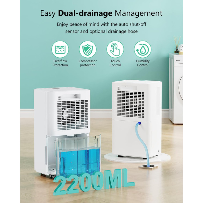 Електричний осушувач повітря 12л/день, тихий осушувач для дому, квартири, підвалу з 3 режимами, таймером 24г, автоматичною відтайкою та енергозбереженням