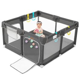 Манеж для дітей COMOMY 127x127 см, безпечний ігровий майданчик з м'якою сіткою та протиковзним дном, сірий