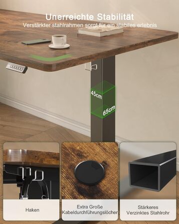 Електричний стіл JUMMICO 100x60 см з USB-портом для зарядки, регулювання висоти, коричневий