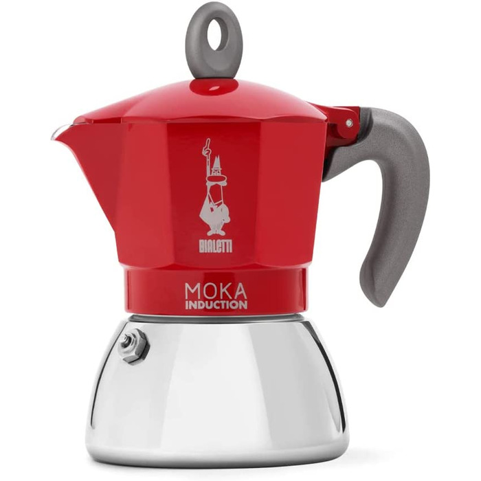 Чайник для приготування мока, підходить для всіх типів плит, Еспресо (190 мл), (6 чашок, New Moka Induction, червоний)
