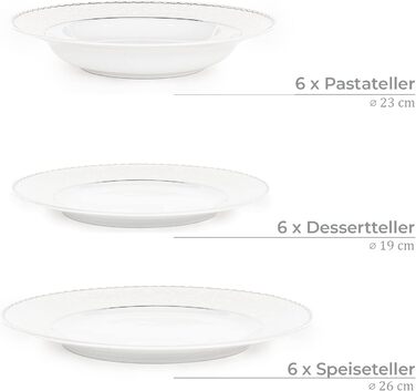 Набір посуду Konsimo Combi на 6 персон Набір тарілок AMELIA Modern 18 предметів - Столовий сервіз і набори посуду - Комбінований столовий сервіз на 6 персон - Сімейний столовий сервіз - Столовий посуд (платина, 25 ШТУК)
