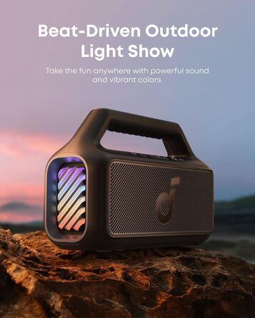 Soundcore Boom 2 - Портативна Bluetooth-колонка, 80W, сабвуфер, BassUp 2.0, 24 години, IPX7, LED, USB-C, BT 5.3, Чорна