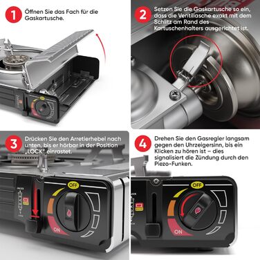 Газовий наметний пальник Gaskocher 2-flammig з п'єзозапалюванням для балончиків MSF-1a 227g - 4 балончики в комплекті