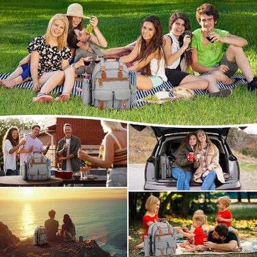 Набір для пікніка на 4 особи з термосумкою, флісовою ковдрою, столовим приладдям, для кемпінгу, пляжу, подорожей, походів (Світло-сірий)