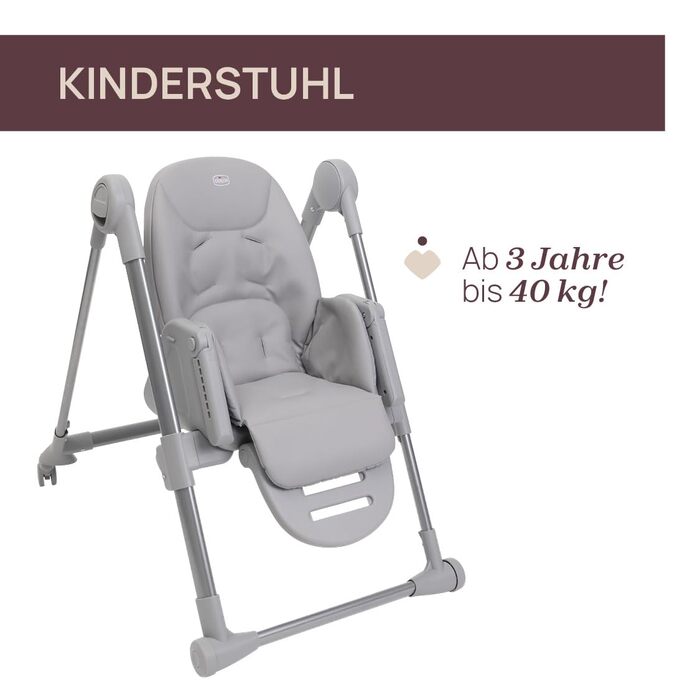 Дитячий стільчик Chicco Polly Armonia 3в1, сірий, до 40 кг, 9 рівнів висоти, регульована підніжка